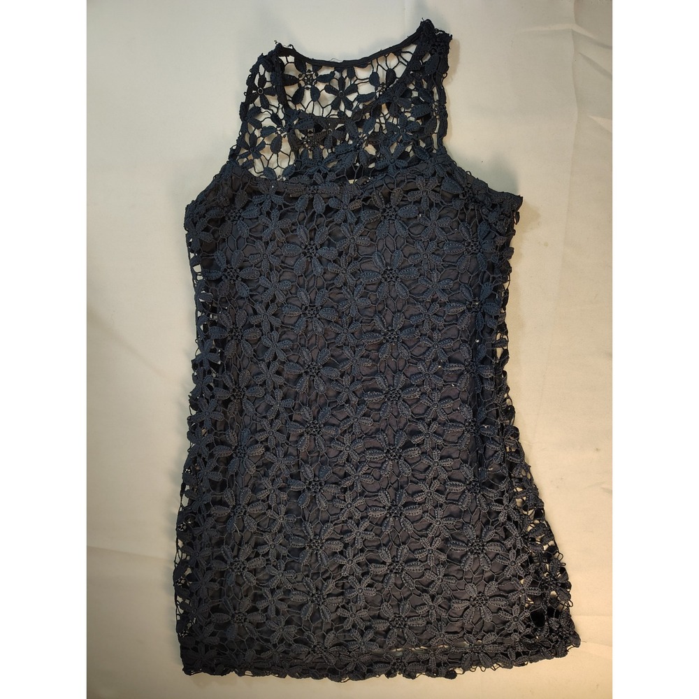 Hollister Womens Navy Blue Floral Crochet‎ Lace Sleeveless Mini Dress Size M